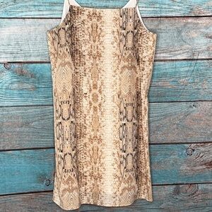 BNDI Mini Cami Dress L Snakeskin Animal Print Tan White Slip Sleeveless Tie Back